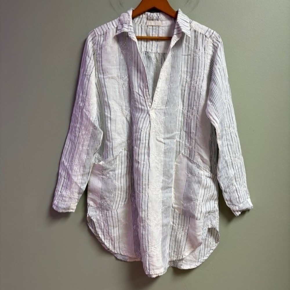 CP Shades Teton 100% Linen Top Size XS Oversized Lagenlook Boho Beachy Coastal